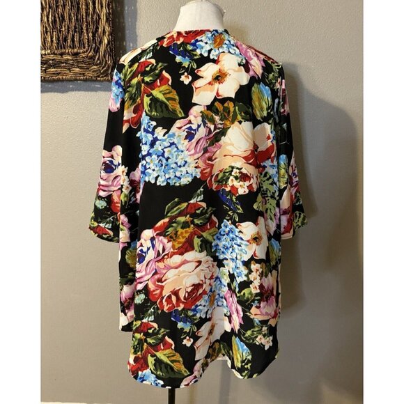 Show Me Your MUMU Kimono Duster Top Cover Up Black Floral Multi Small NEW - Picture 9 of 13